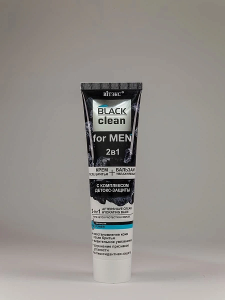 картинка BLACK CLEAN FOR MEN 2в1 КРЕМ ПОСЛЕ БРИТЬЯ + УВЛАЖНЯЮЩИЙ БАЛЬЗАМс комплексом детокс-защиты, 100 мл. от магазина стильной одежды Mark Formelle