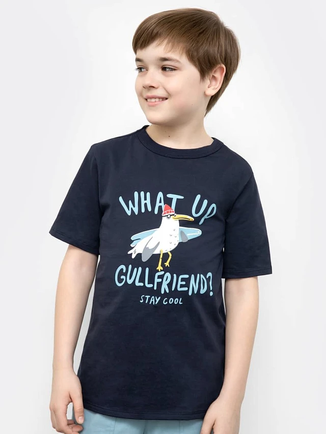 

Футболка для мальчиков, Т.синий +печать, 22/22616ПП-0