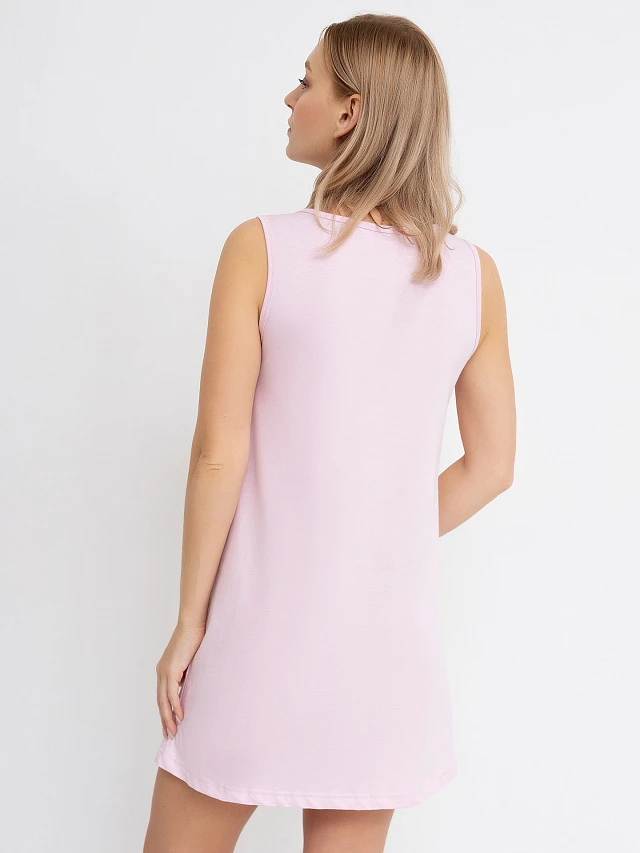 Хлопковая ночная сорочка без рукавов в розовом цвете с рисунком - 3