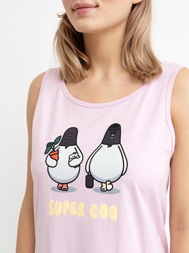 Хлопковая ночная сорочка без рукавов в розовом цвете с рисунком - 4