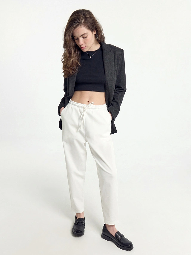 Брюки багги женские белые с высокой посадкой - 3