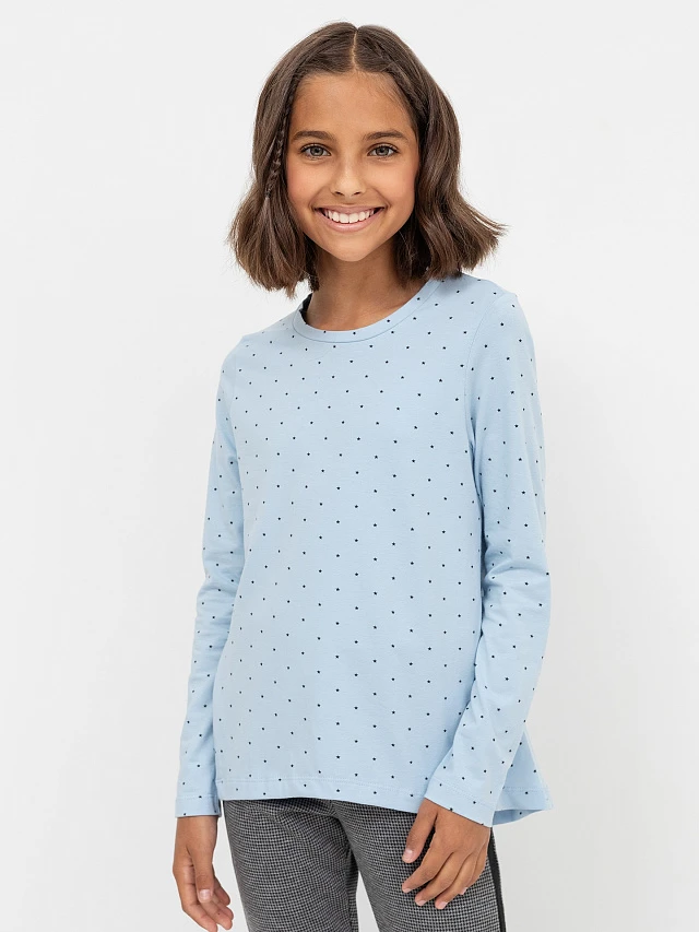 

Полуприлегающий джемпер голубого цвета в мелкую звездочку для девочек, Звездочки на голубом, 22/16833П-5