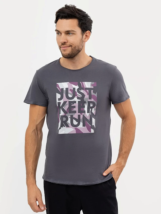 

Футболка мужская серая с принтом, Серый +печать, 22/2901П-0