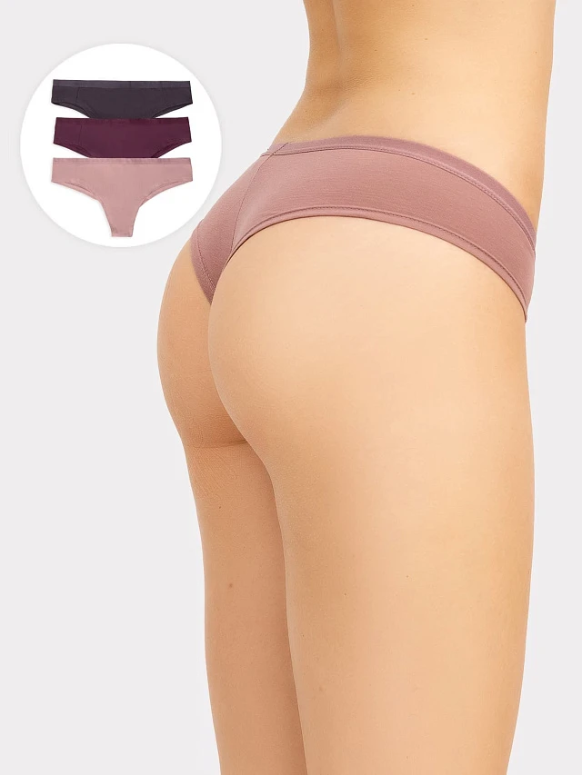 

Мультипак хлопковых бразилиана (3 шт.) в оттенках розового и кофейного, Кофейно -розовый, 22/90-23747Ц-5