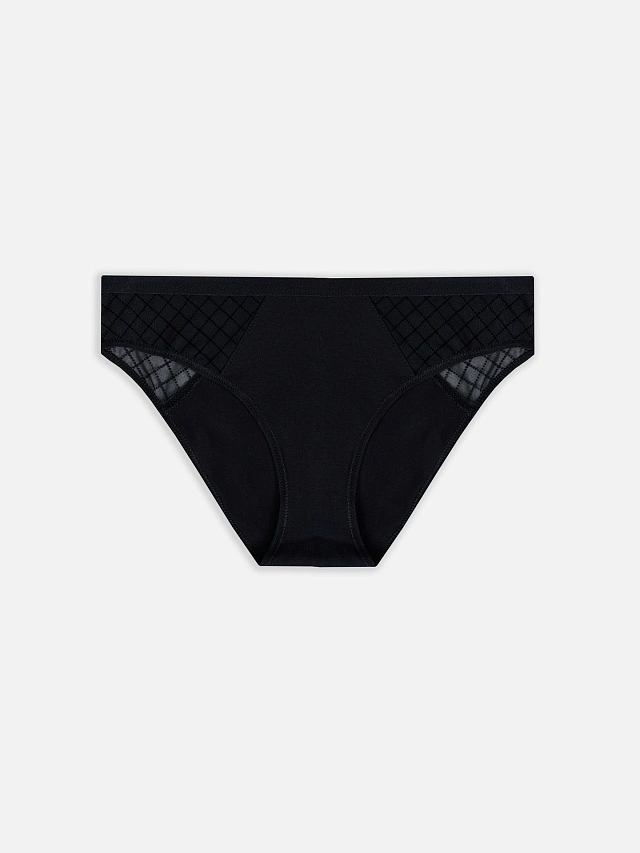 Трусы женские слипы черного цвета с деталями из сетки - 8