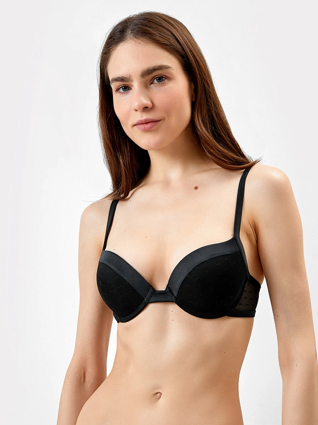 

Бюстгальтер push-up черный с деталями из сетки в горошек, 22/20922Ц-10