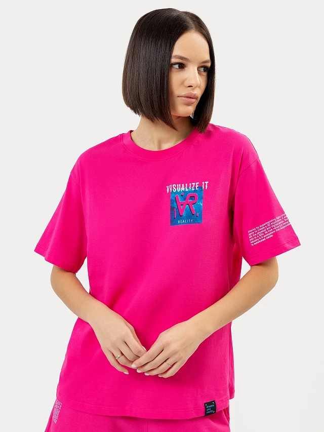 

Футболка женская, Фуксия +печать, 22/22180П-0