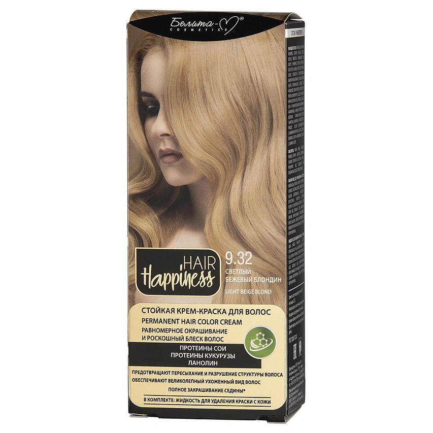 Hair Happiness Стойкая крем-краска д/волос тон №9.32 Светлый бежевый блондин - 1