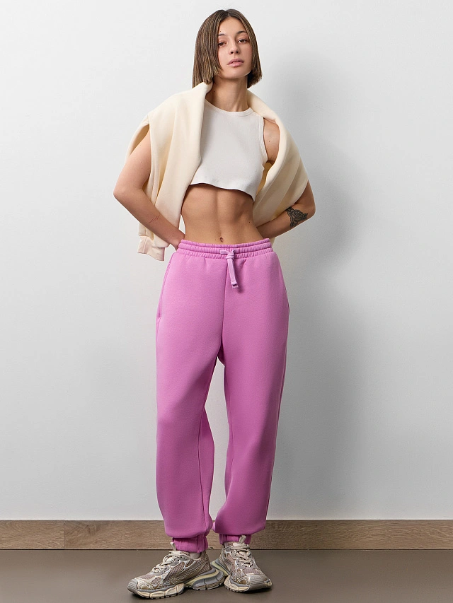 Теплые брюки женские розовые с начесом - 12