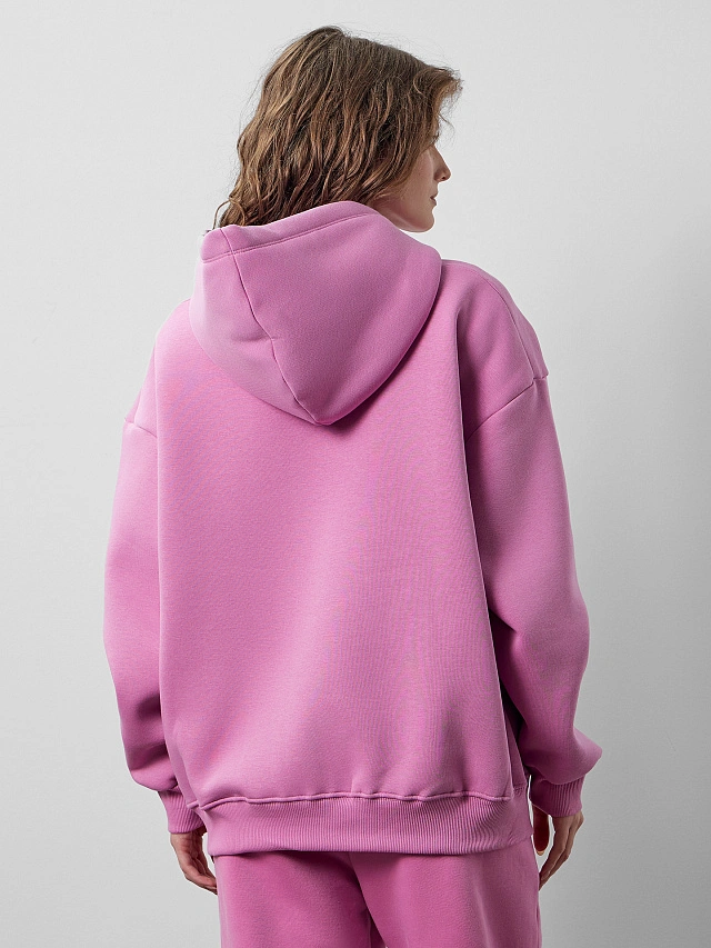 Теплое худи женское розовое с капюшоном - 5