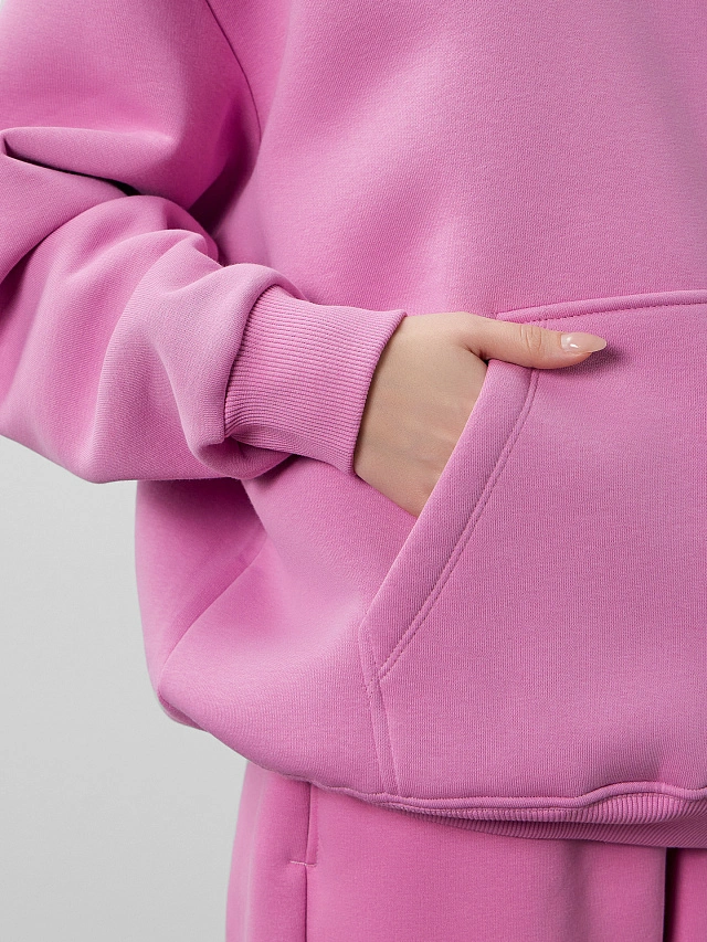 Теплое худи женское розовое с капюшоном - 6