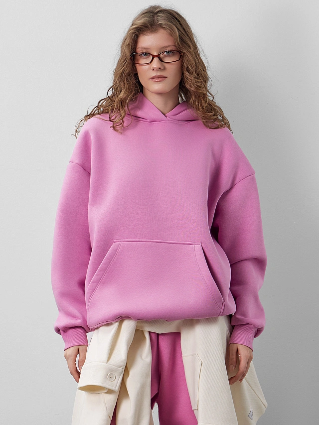 Теплое худи женское розовое с капюшоном - 9