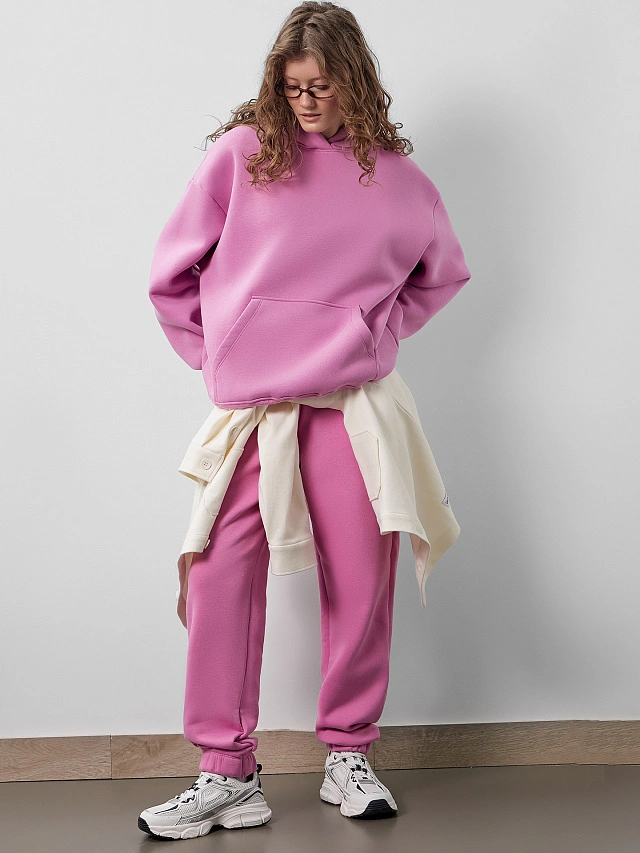 Теплое худи женское розовое с капюшоном - 10