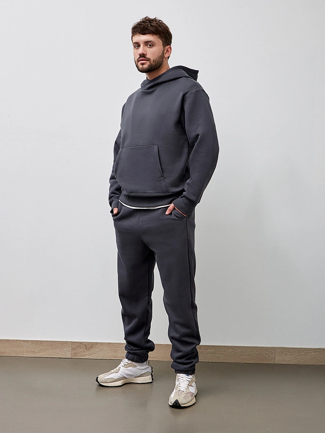 Теплый комплект мужской серый из футера с начесом - 3