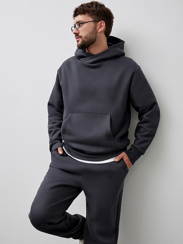 Теплый комплект мужской серый из футера с начесом - 11