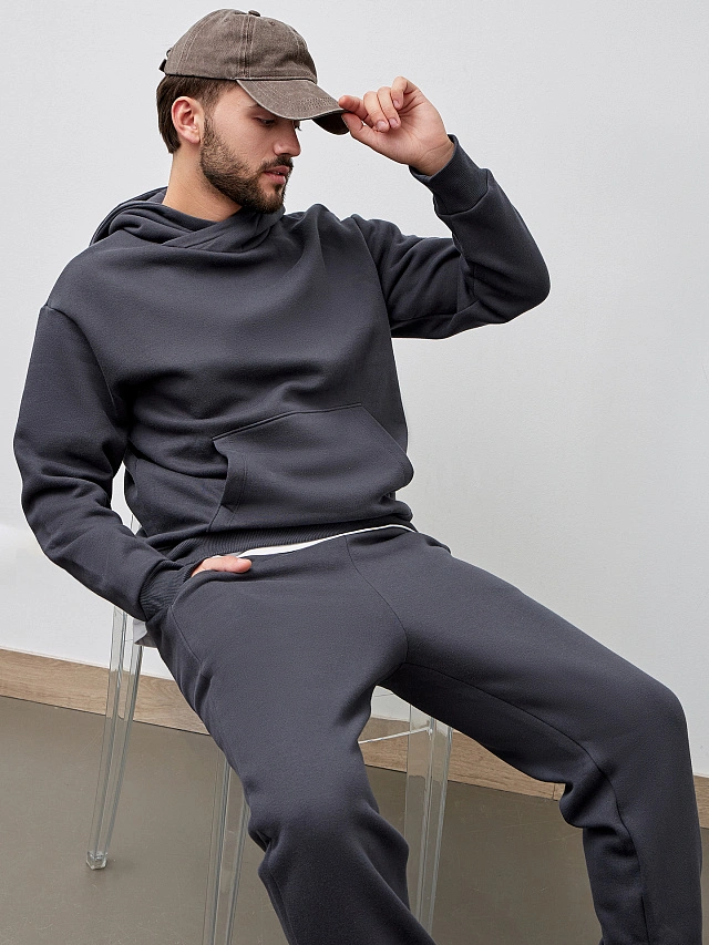 Теплый комплект мужской серый из футера с начесом - 12