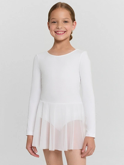 картинка Комбидрес с юбкой из сетки белого цвета для девочек от известного бренда одежды для девочек Mark Formelle
