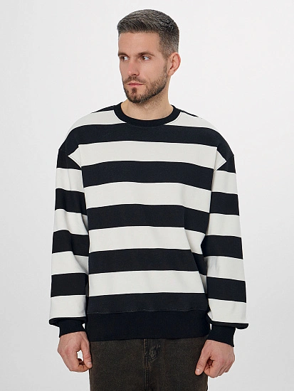 картинка Теплый свитшот мужской в черно-молочную полоску от магазина мужской одежды Mark Formelle