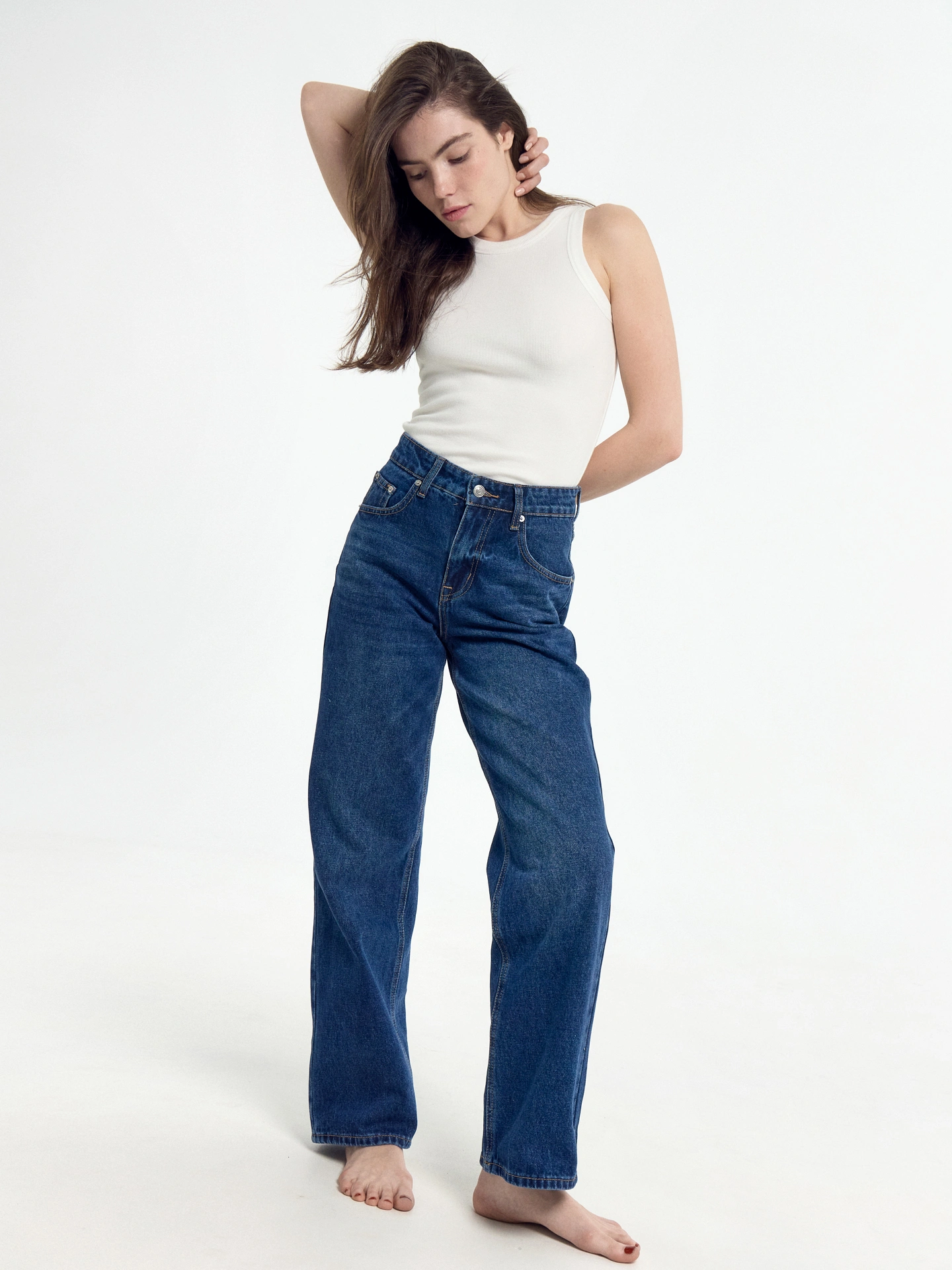 Брюки женские джинсовые wide leg темно-синие