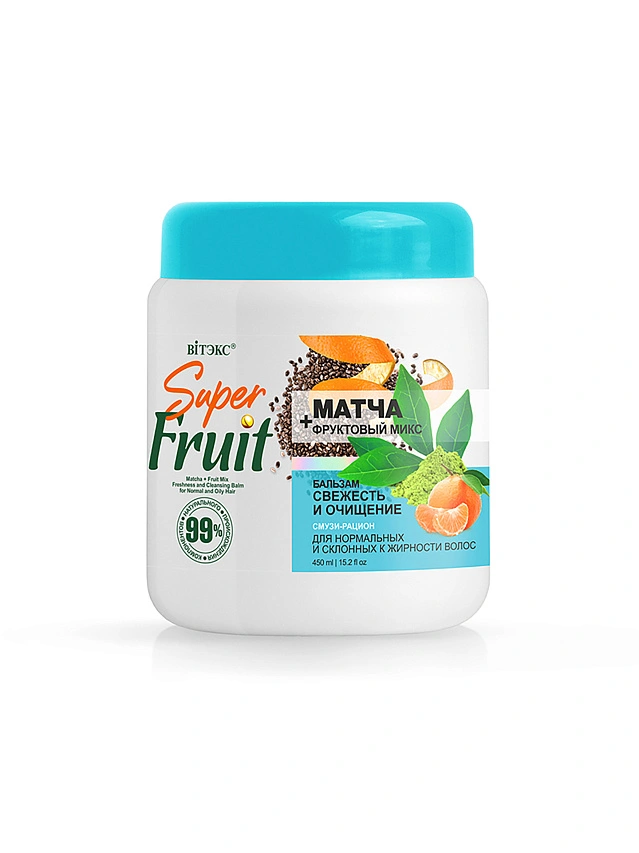 SuperFRUIT МАТЧА+ФРУКТ.МИКС БАЛЬЗАМ СВЕЖЕСТЬ И ОЧИЩЕНИЕ ДЛЯ НОРМ. И СКЛОННЫХ К ЖИРНОСТИ ВОЛОС,450МЛ. - 1