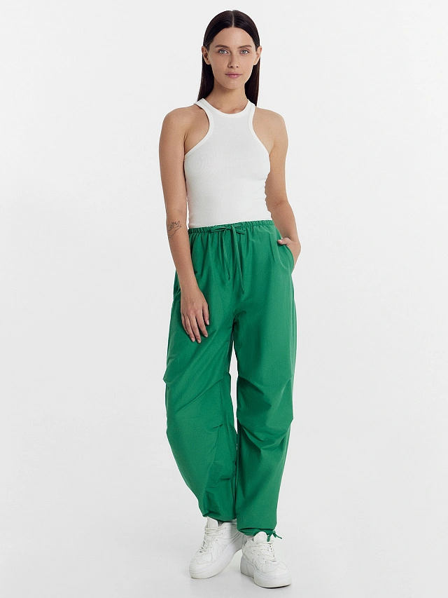 Брюки парашюты женские зеленые - 3