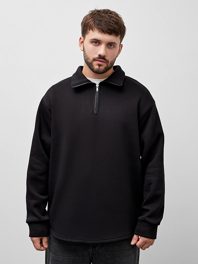Свитшот мужской черный из футера с начесом - 3