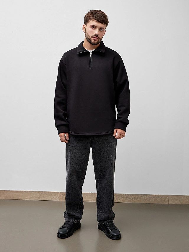 Свитшот мужской черный из футера с начесом - 5