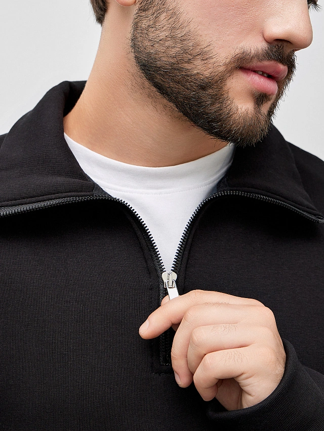 Свитшот мужской черный из футера с начесом - 6