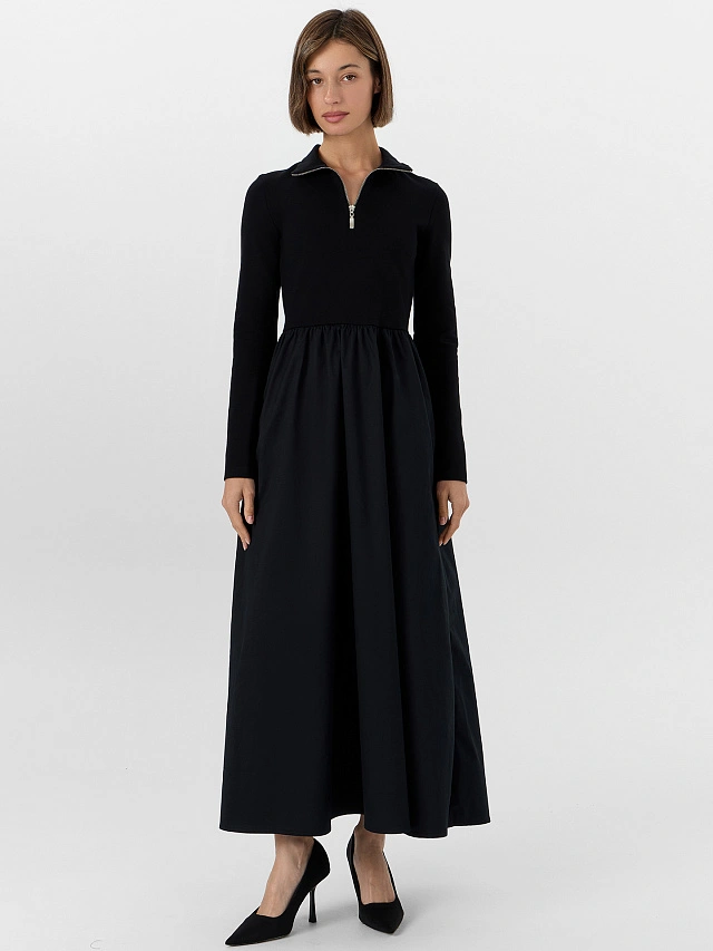 Платье женское черное из хлопка и вискозы - 2