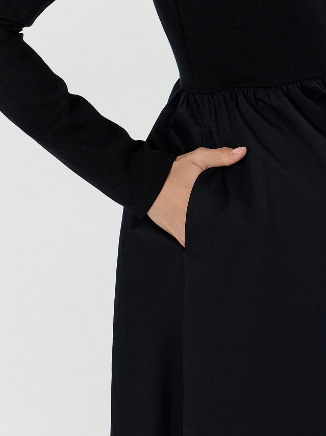 Платье женское черное из хлопка и вискозы - 5