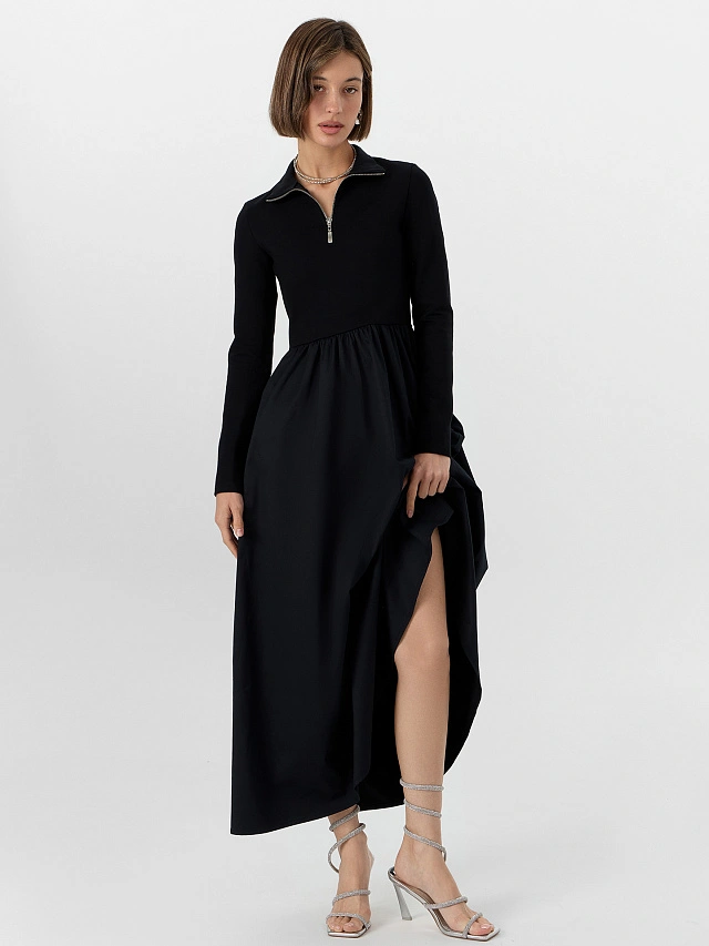 Платье женское черное из хлопка и вискозы - 6