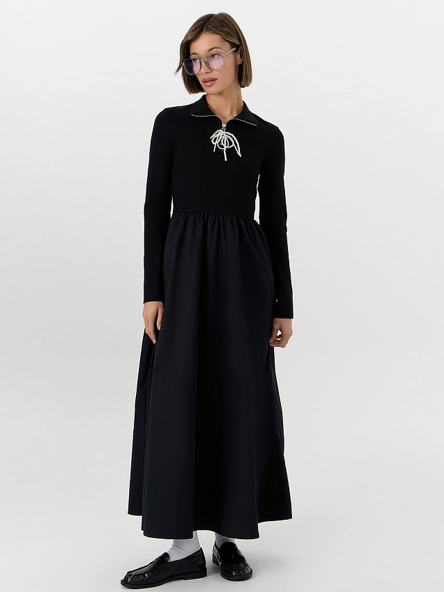 Платье женское черное из хлопка и вискозы - 7