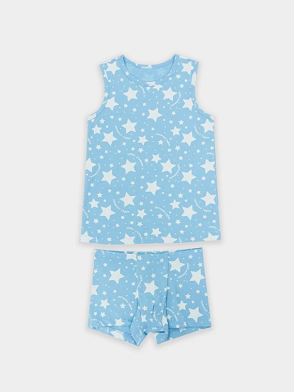 картинка Комплект для мальчиков (майка, трусы) синий со звездами  от магазина одежды для мальчиков от бренда Mark Formelle