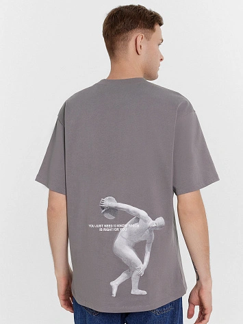 Футболка мужская в сером оттенке с печатью