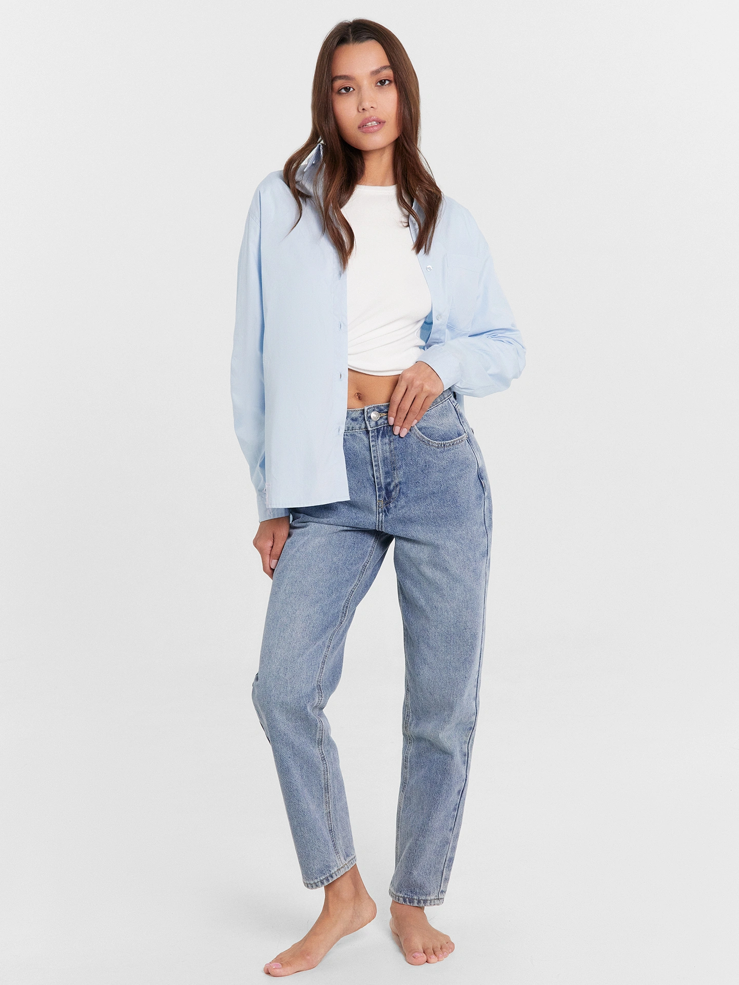 Джинсы женские Mom Fit голубые