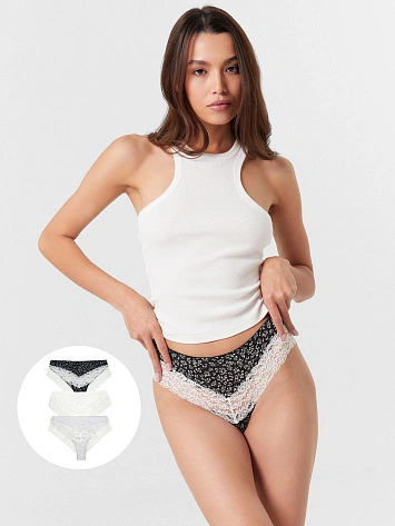 Трусы женские слипы (3 шт) черные с листиками