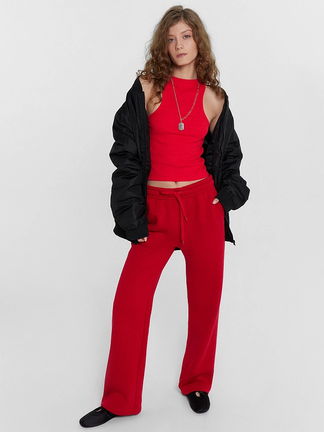 Теплые брюки женские красные с начесом - 6