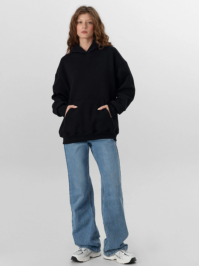 Теплое худи женское черное - 3