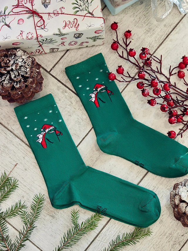 Носки унисекс зеленые высокие - 5