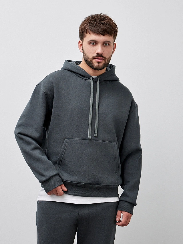 Теплый комплект мужской темно-зеленый из футера с начесом - 4