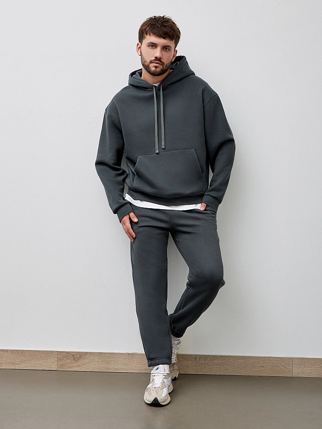 Теплый комплект мужской темно-зеленый из футера с начесом - 3