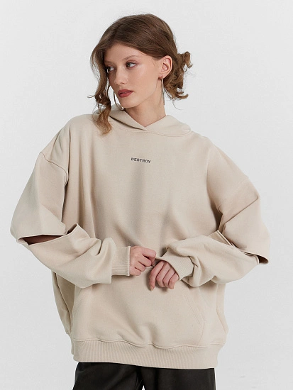 картинка Худи женское бежевое с разрезами на рукавах  от магазина стильной одежды Mark Formelle