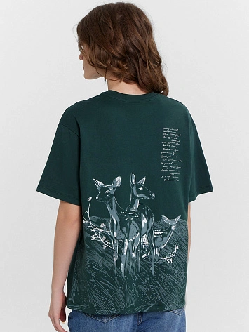 Футболка женская зеленая с принтом "беловежская пуща"