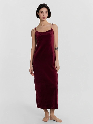 Платье домашнее женское велюровое бордовое