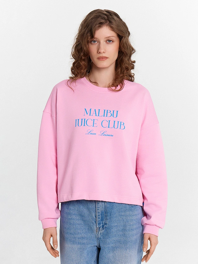 Свитшот женский розовый с надписью "Malibu juice club" - 1