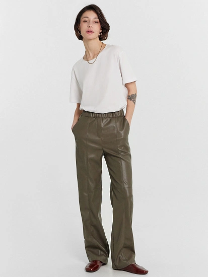 картинка Брюки женские хаки кожаные  от магазина стильной одежды Mark Formelle