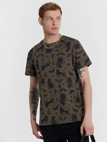 Футболка мужская серая с принтом "львы"