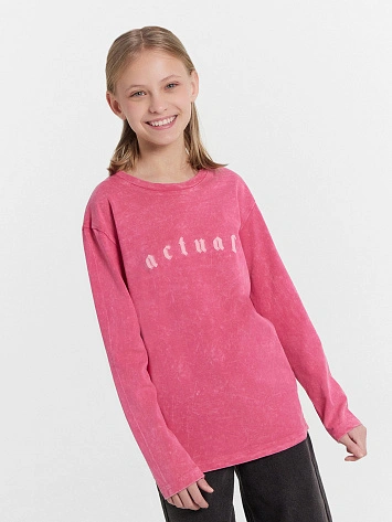 Лонгслив для девочек розовый с обработкой эйсид