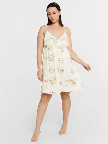 Комбинация женская бежевая с принтом "цветы и птицы"