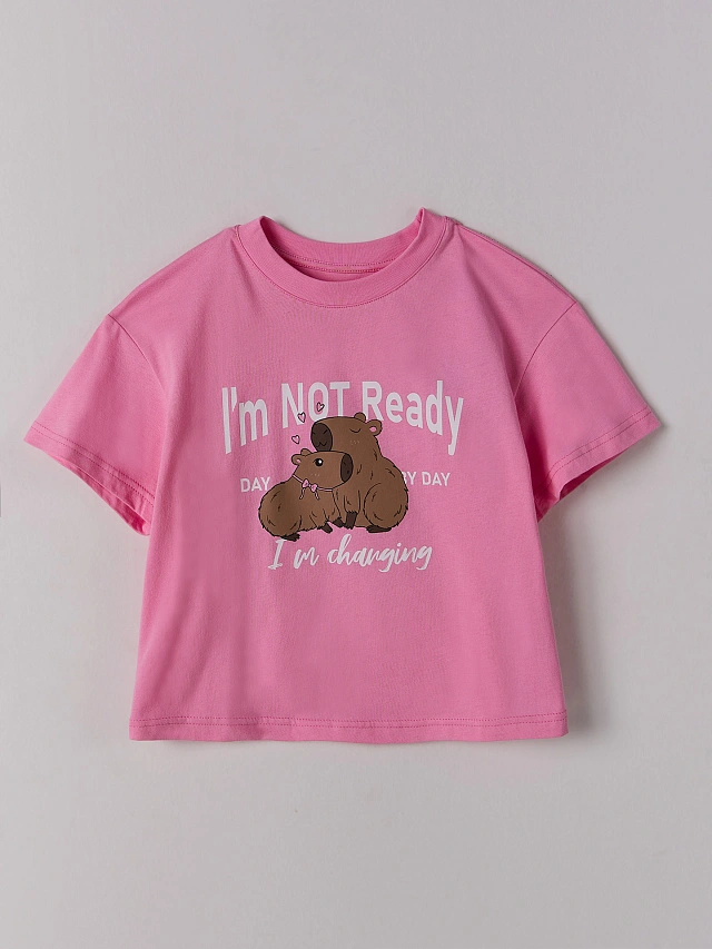 Комплект домашний для девочек розовый с принтом и надписью "i'm not ready" - 6